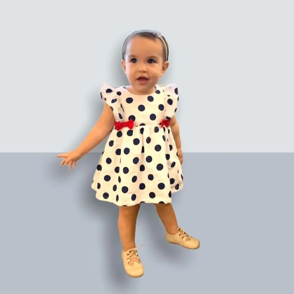NEWNESS | Navy | Spanish Polka Dot Dress with Red Bows